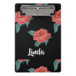 Roze rozen op zwart mini klembord