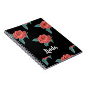 Roze rozen op zwart notitieboek (Rechterzijde)