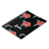 Roze rozen op zwart notitieboek (Linkerzijde)