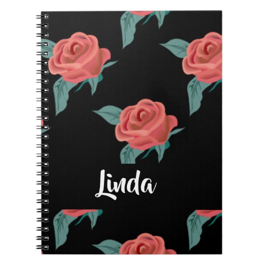 Roze rozen op zwart notitieboek (Voorkant)