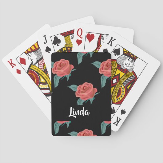 Roze rozen op zwart pokerkaarten (Achterkant)