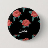 Roze rozen op zwart ronde button 5,7 cm (Voorkant)