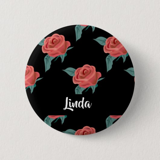 Roze rozen op zwart ronde button 5,7 cm (Voorkant)