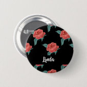 Roze rozen op zwart ronde button 5,7 cm (Voorkant /achterkant)