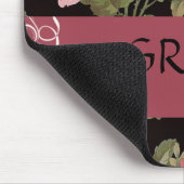 Roze rozen op zwarte bloemense personal mouse pad muismat (Hoek)
