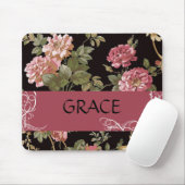 Roze rozen op zwarte bloemense personal mouse pad muismat (Met muis)