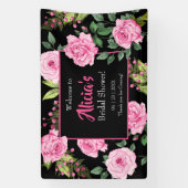 Roze rozen op zwarte bruidsdouche spandoek (Verticaal)