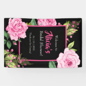 Roze rozen op zwarte bruidsdouche verticaal spandoek (Horizontaal)