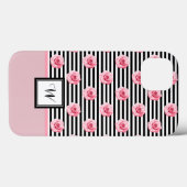 Roze rozen op zwarte en witte strepen met Initiaal Case-Mate iPhone Case (Achterkant (horizontaal))