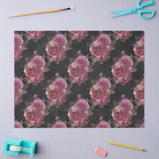Roze rozen op zwarte lospagina tissuepapier (Craft)