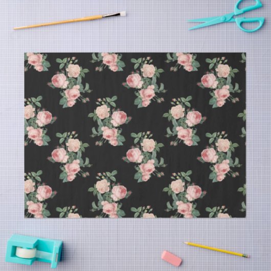  roze rozen op zwarte lospagina tissuepapier (Craft)