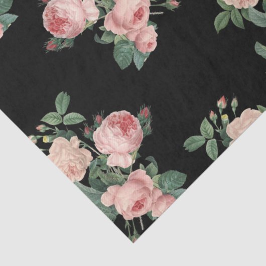 roze rozen op zwarte lospagina tissuepapier (Detail)