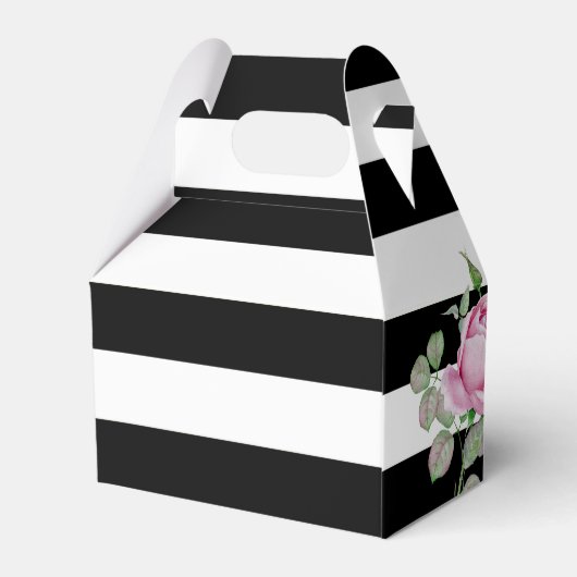 Roze Rozen op zwarte strepen Custom Bedankdoosjes (Achterkant)