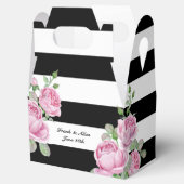 Roze Rozen op zwarte strepen Custom Bedankdoosjes (Geopend)