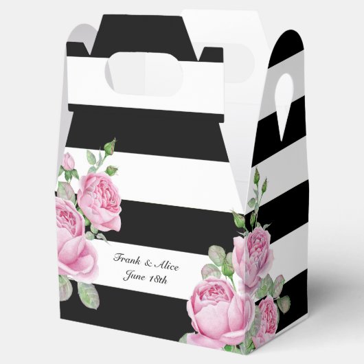 Roze Rozen op zwarte strepen Custom Bedankdoosjes (Geopend)