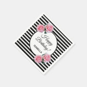 Roze rozen op zwarte witte strepen Happy Birthday Servet (Hoek)