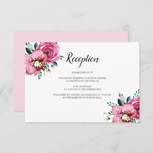 Roze Rozen Orchideeën Bloemen bruiloft receptie Informatiekaartje (Voorkant / Achterkant)