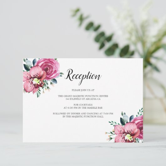 Roze Rozen Orchideeën Bloemen bruiloft receptie Informatiekaartje (Staand voorkant)