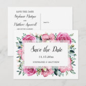 Roze Rozen Orchideeën Bloemen Bruiloft Save The Da Aankondigingskaart (Voorkant / Achterkant)