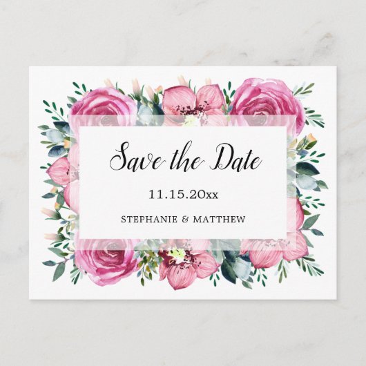 Roze Rozen Orchideeën Bloemen Bruiloft Save The Da Aankondigingskaart (Voorkant)