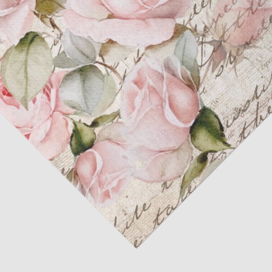  roze rozen oude letter klok decoupage tissuepapier (Detail)