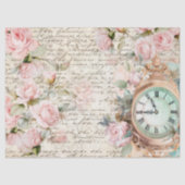  roze rozen oude letter klok decoupage tissuepapier (Voorkant)