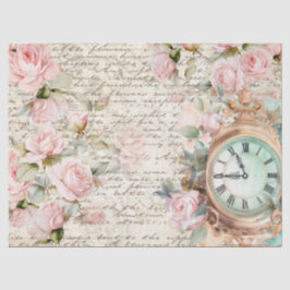  roze rozen oude letter klok decoupage tissuepapier