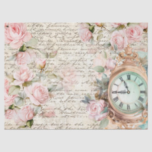 roze rozen oude letter klok decoupage tissuepapier