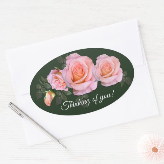 Roze rozen ovale sticker (Envelop)