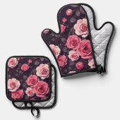 Roze Rozen Ovenwant & Pannenlap Set (Voorkant / Achterkant)