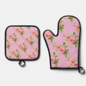 Roze rozen ovenwant & pannenlap set (Voorkant)