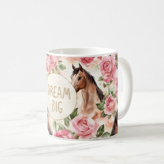 Roze Rozen Paarden Gouden Glitter Droom Koffiemok (Voorkant rechts)