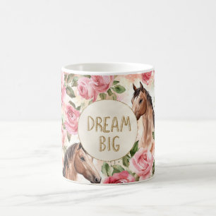 Roze Rozen Paarden Gouden Glitter Droom Koffiemok
