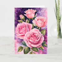 Roze Rozen Paarse achtergrond Verjaardag