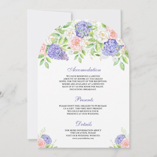 Roze Rozen Paarse Hortensia Bloemige Trouwdag Kaart (Achterkant)