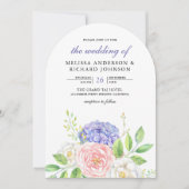 Roze Rozen Paarse Hortensia Bloemige Trouwdag Kaart (Voorkant)