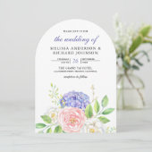 Roze Rozen Paarse Hortensia Bloemige Trouwdag Kaart (Staand voorkant)