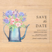 Roze Rozen Paarse Hydrangea Wedding Save the Date Acryl Uitnodigingen (Voorkant)