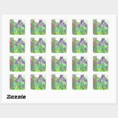 Roze Rozen Paarse Iris Waterverf Vierkante Sticker (Vel)