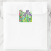 Roze Rozen Paarse Iris Waterverf Vierkante Sticker (Tas)