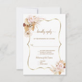 Roze Rozen Palm Pampas Gras Gouden Trouwdag RSVP Kaartje (Voorkant)
