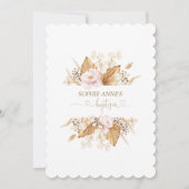 Roze Rozen Pampas Gras Palm Gold Meisje Dopen Kaart (Achterkant)