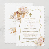 Roze Rozen Pampas Gras Palm Gold Meisje Dopen Kaart (Voorkant / Achterkant)