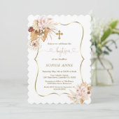 Roze Rozen Pampas Gras Palm Gold Meisje Dopen Kaart (Staand voorkant)