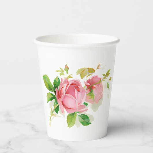  roze rozen papieren bekers (Achterkant)