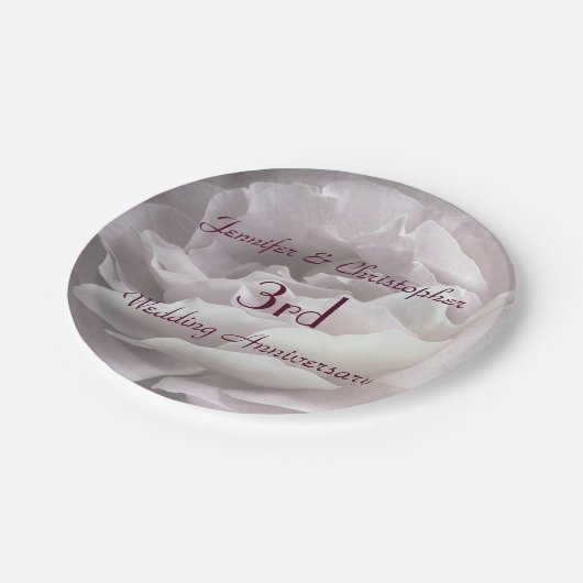 Roze rozen papieren borden, 3e huwelijksjubileum papieren bordje (Gekanteld)