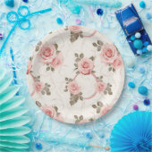 Roze Rozen Papieren Borden met Blos Papieren Bordje (Feest)