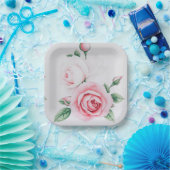 Roze rozen papieren bordje (Feest)