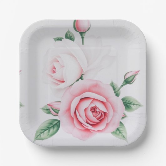Roze rozen papieren bordje (Voorkant)