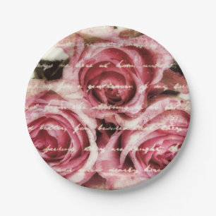 roze rozen papieren bordje